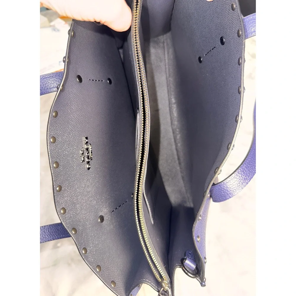 Coach Charlie Carryall Blue Pebbled Leather Studded Tote Bag